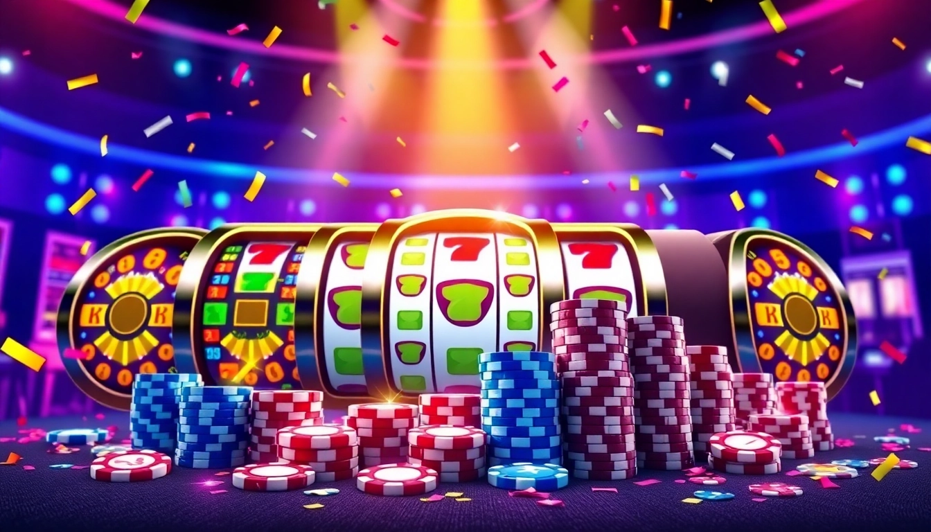 Hình ảnh sôi động thể hiện 32WIN, nền casino trực tuyến với các trò chơi hấp dẫn và phần thưởng lớn cho người chơi.
