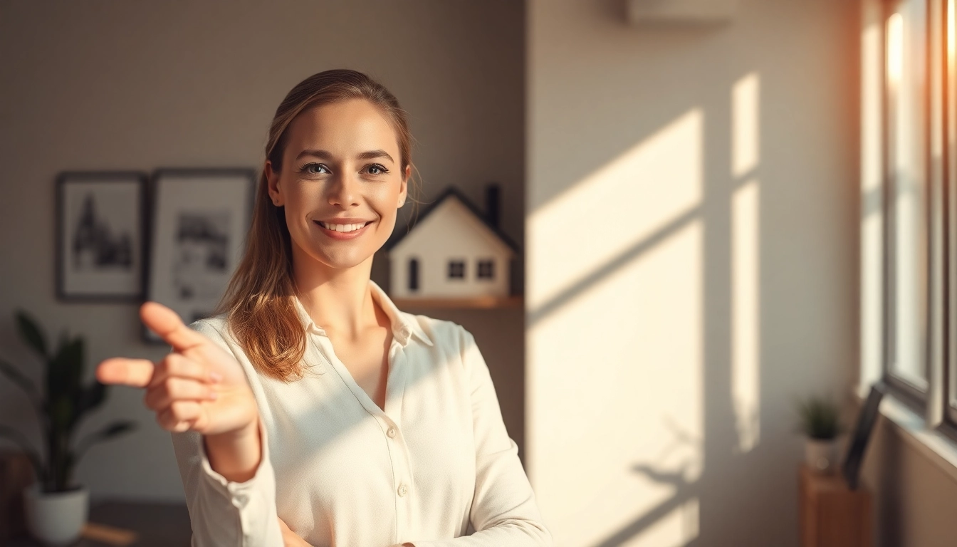 Immobilien Grevenbroich: A professional real estate agent showing a house to clients in a sunny, welcoming outdoor setting.
