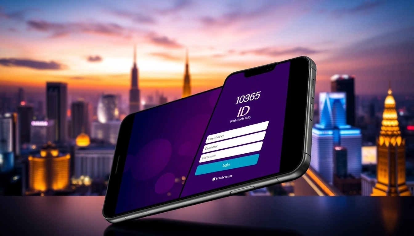 Lotus365 ID login interface on mobile device with vibrant city background, emphasizing secure online betting